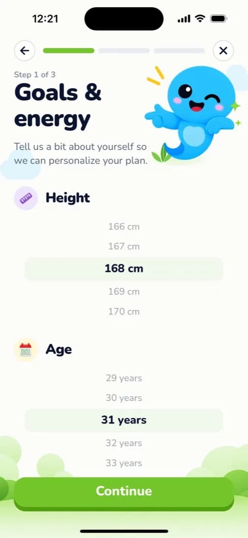 Calorie Genie setup asking for height and age to work out a daily calorie target